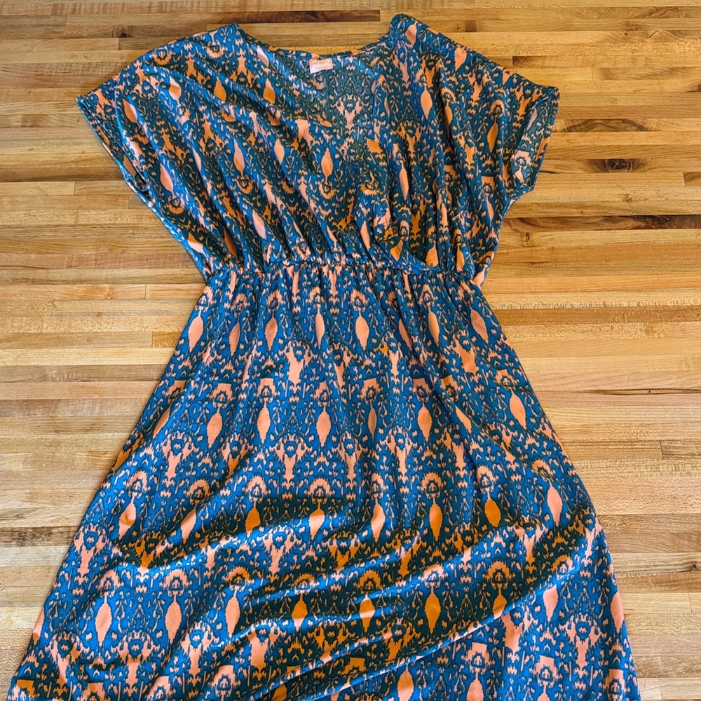 Vibrant Blue and Orange Patterned Dress